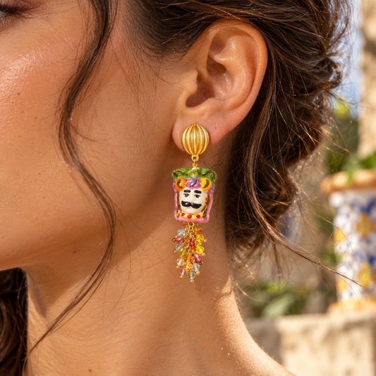 Moor’s Duet · Caltagirone Ceramic Moor's Head Earrings with Swarovski