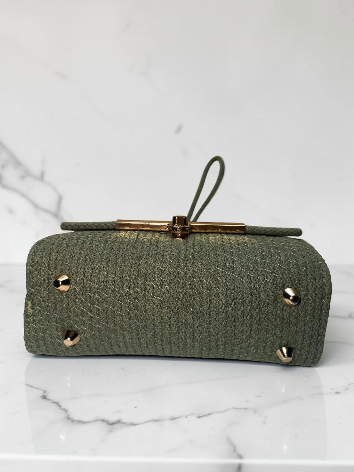 Etna Shadow · Deep Green Cotton Handbag with Black & White Caltagirone Pine Cone