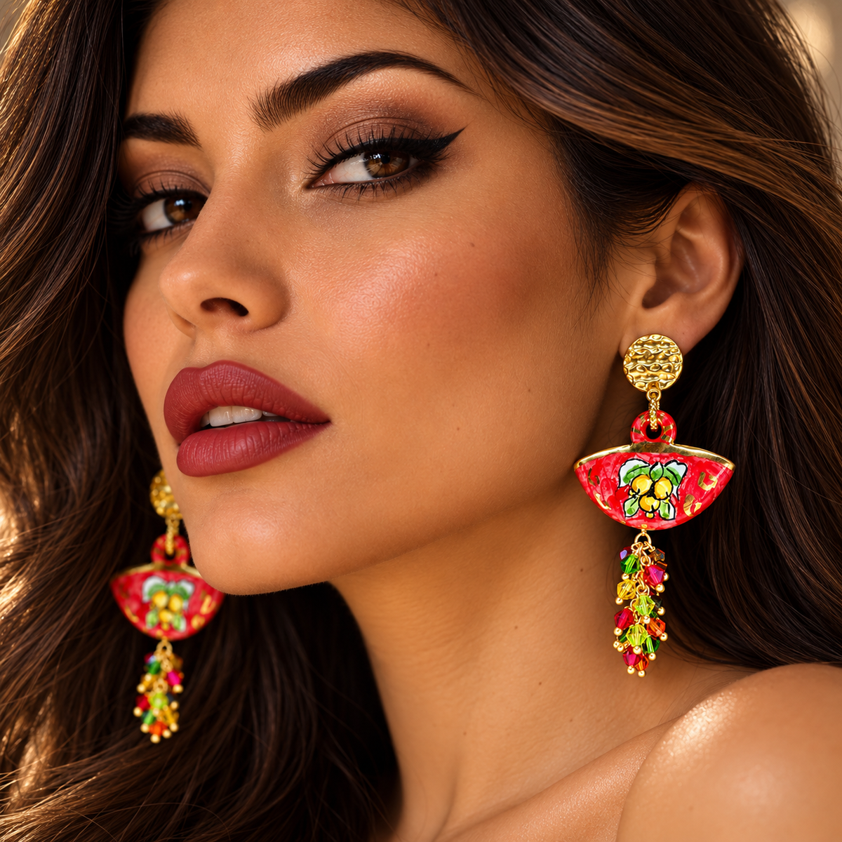 Lemon Grove Coffa · Caltagirone Ceramic & Swarovski Crystals Drop Earrings