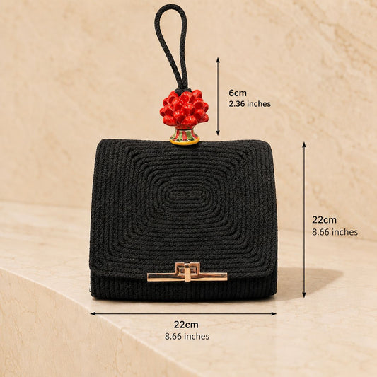 Midnight Prosperity · Sicilian Cotton Cord Bag with Caltagirone Pine Cone