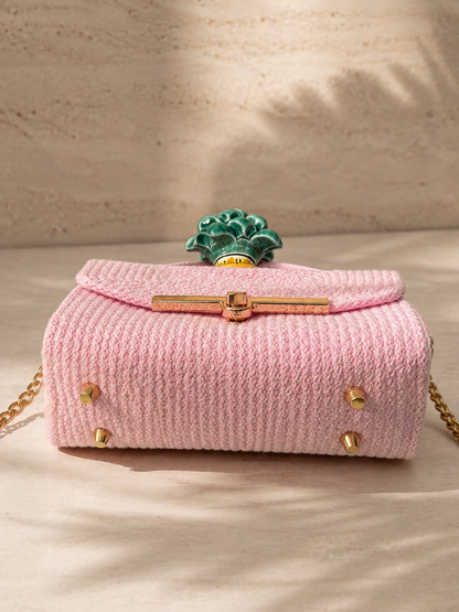 Emerald Blush · Blush Pink Cotton Handbag with Green Caltagirone Pine Cone