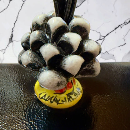 Obsidian Bloom · Caltagirone Ceramic Black Naplac Leather Handbag with Chain Strap