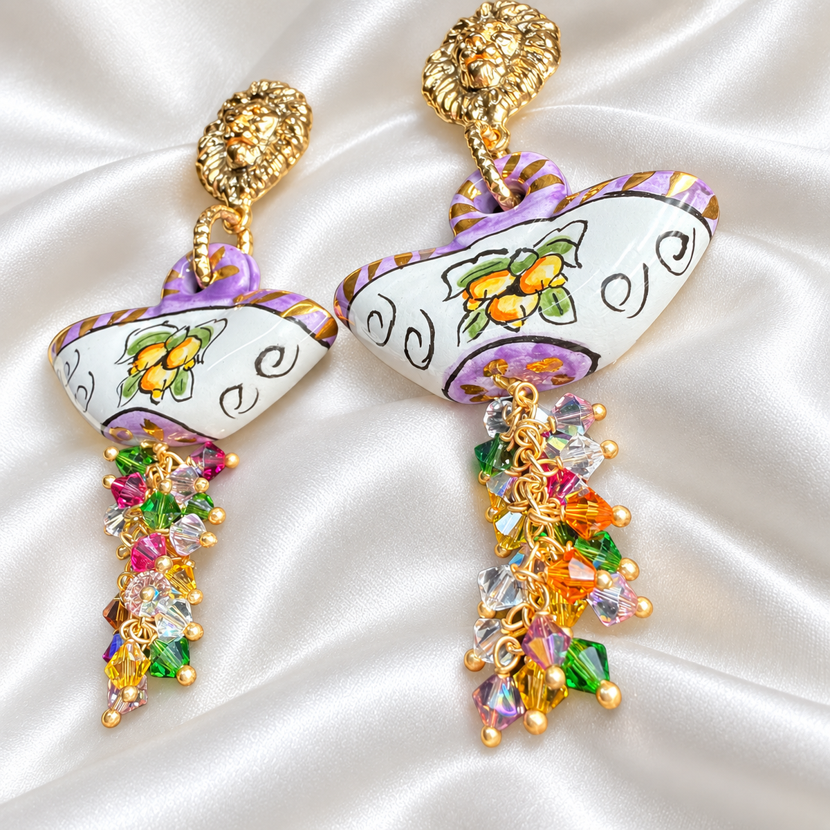 Limoni di Sicilia · Caltagirone Ceramic & Swarovski Crystals Drop Earrings