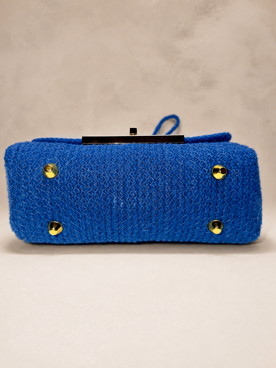 Azure Harmony · Cobalt Blue Cotton Handbag with Turquoise Caltagirone Pine Cone