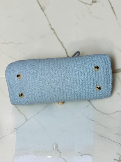 Skyline Bloom · Powder Blue Cotton Handbag with Blue Caltagirone Pine Cone