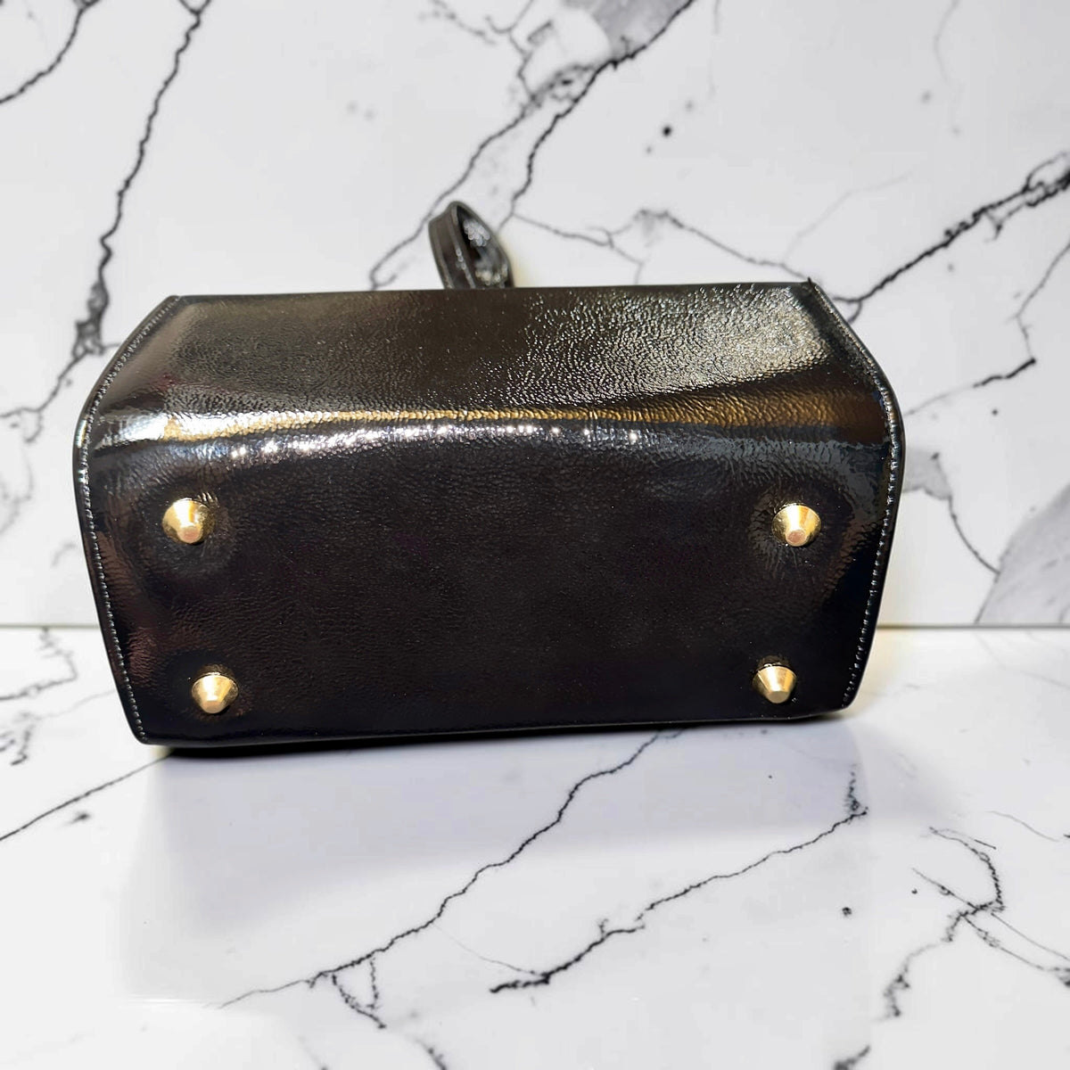 Obsidian Bloom · Caltagirone Ceramic Black Naplac Leather Handbag with Chain Strap