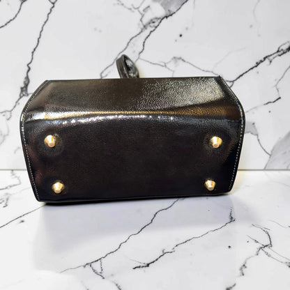 Obsidian Bloom · Caltagirone Ceramic Black Naplac Leather Handbag with Chain Strap