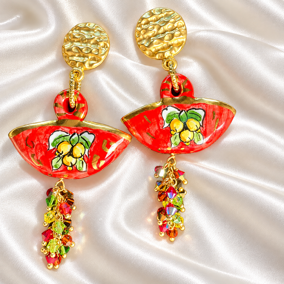 Lemon Grove Coffa · Caltagirone Ceramic & Swarovski Crystals Drop Earrings