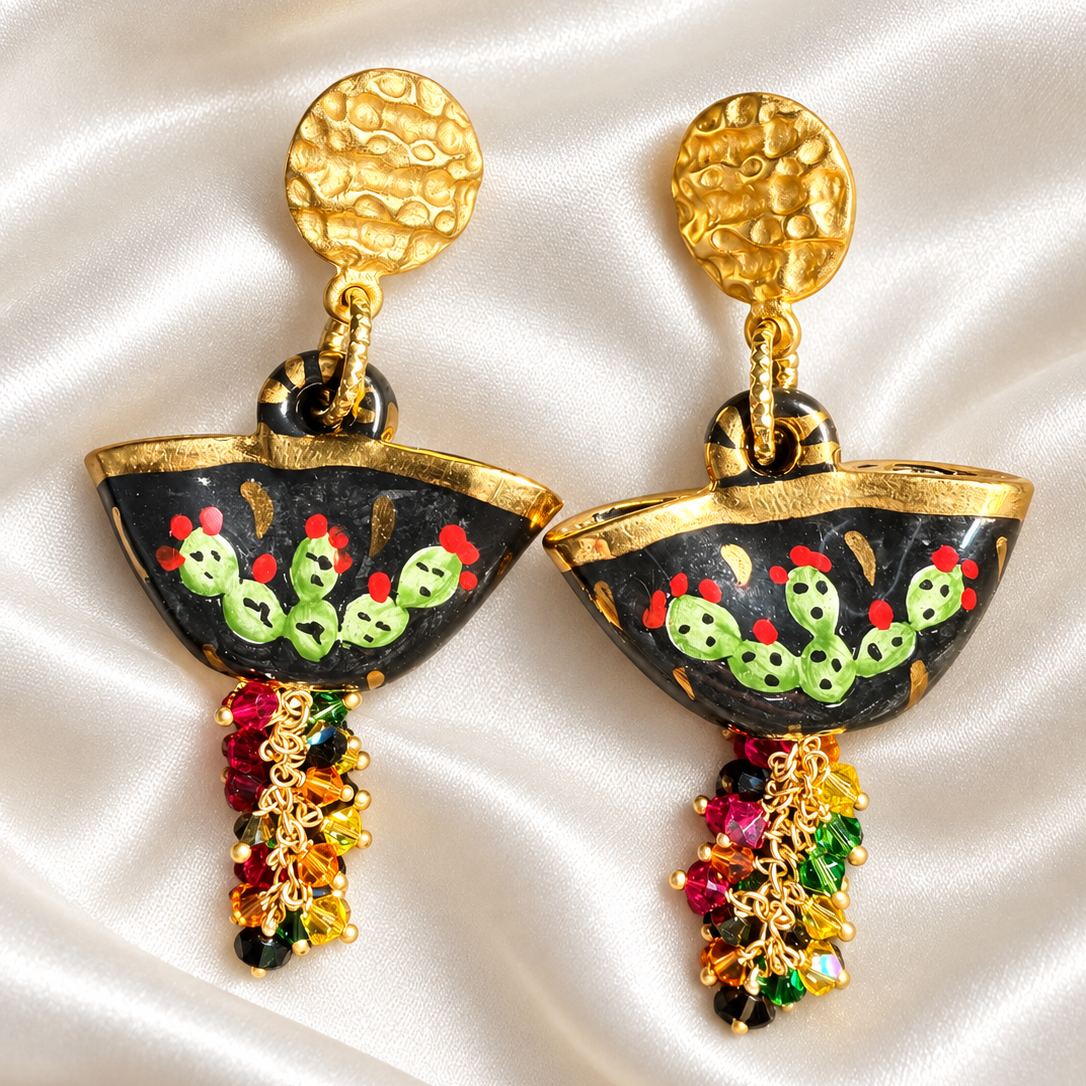 Coffa Aurea · Caltagirone Ceramic Sicilian Coffa Earrings with 24K Gold & Swarovski