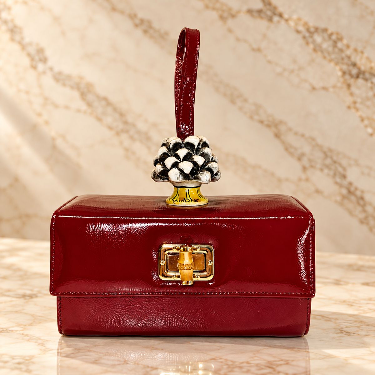 Borgogna Barocca · Caltagirone Ceramic Pine Cone & Nappalak Leather Handbag