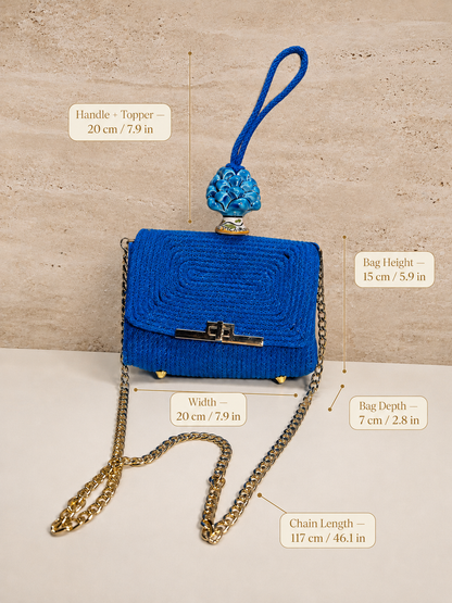 Azure Harmony · Cobalt Blue Cotton Handbag with Turquoise Caltagirone Pine Cone
