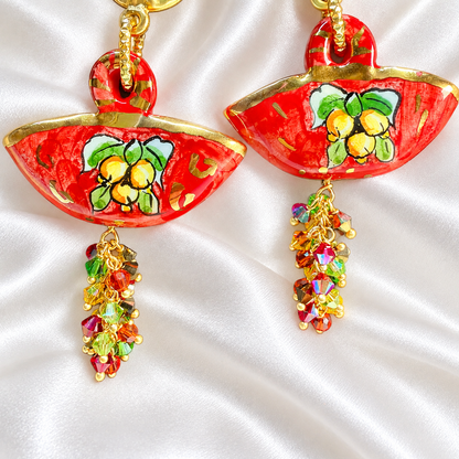 Lemon Grove Coffa · Caltagirone Ceramic & Swarovski Crystals Drop Earrings