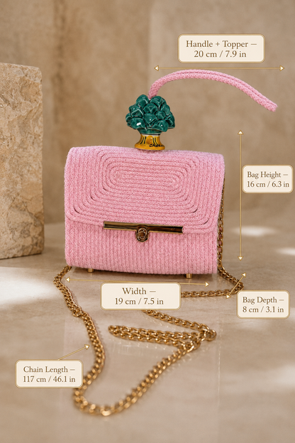 Emerald Blush · Blush Pink Cotton Handbag with Green Caltagirone Pine Cone
