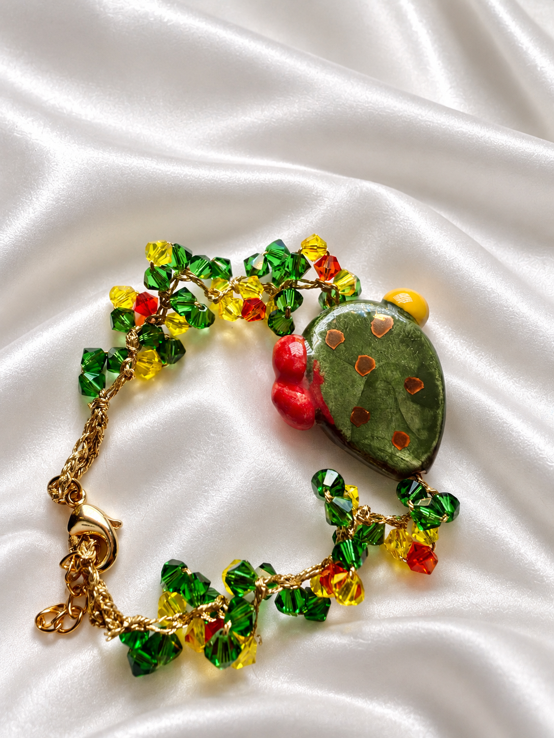 Sicilian Garden · Ceramic Prickly Pear & Swarovski Crystals Bracelet