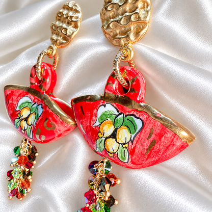 Lemon Grove Coffa · Caltagirone Ceramic & Swarovski Crystals Drop Earrings
