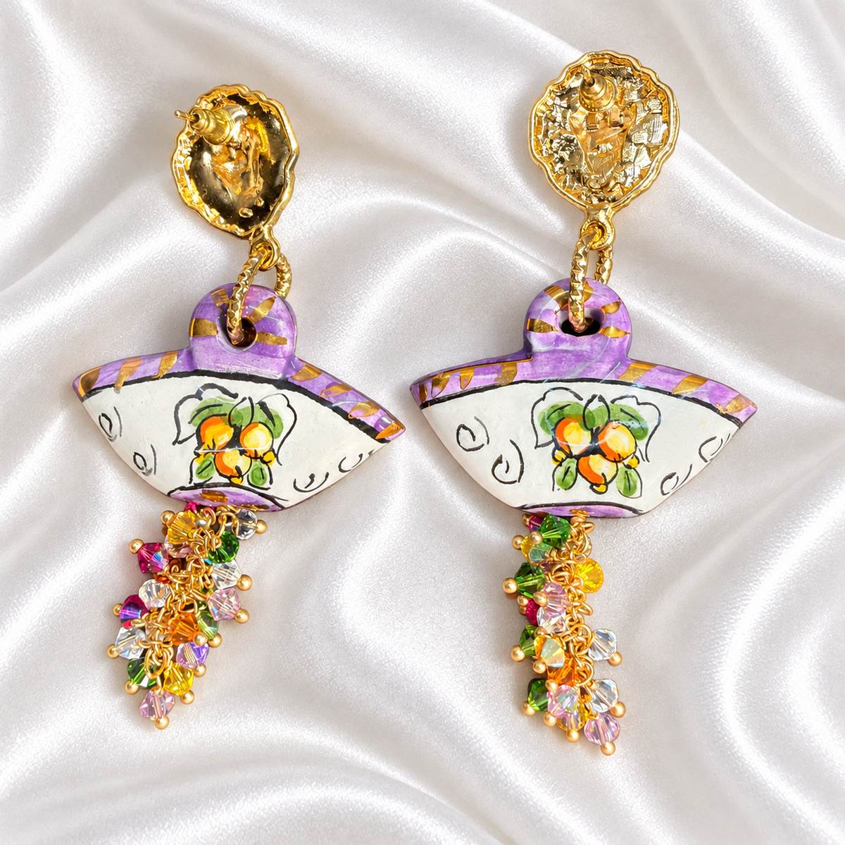 Limoni di Sicilia · Caltagirone Ceramic & Swarovski Crystals Drop Earrings