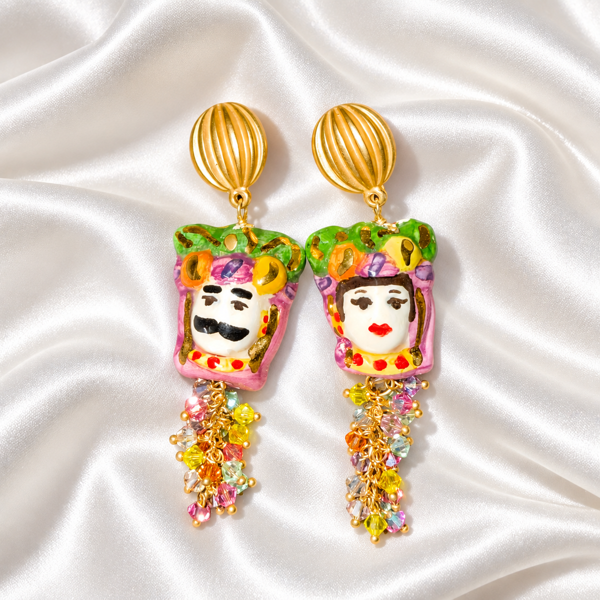Moor’s Duet · Caltagirone Ceramic Moor's Head Earrings with Swarovski