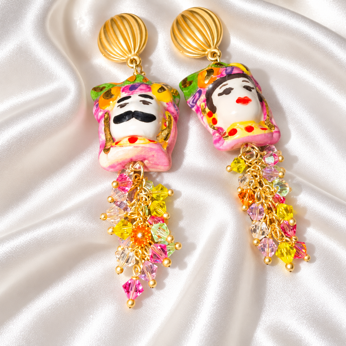 Moor’s Duet · Caltagirone Ceramic Moor's Head Earrings with Swarovski