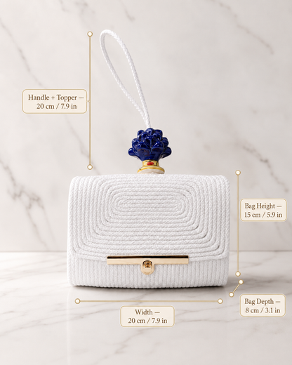 Cobalt Radiance · Ivory Cotton Handbag with Cobalt Blue Caltagirone Pine Cone