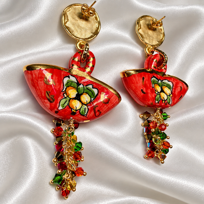 Lemon Grove Coffa · Caltagirone Ceramic & Swarovski Crystals Drop Earrings