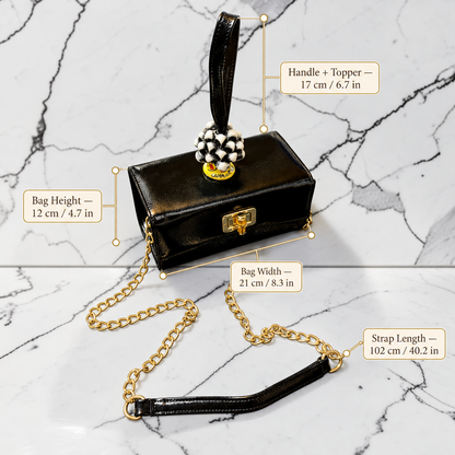 Obsidian Bloom · Caltagirone Ceramic Black Naplac Leather Handbag with Chain Strap