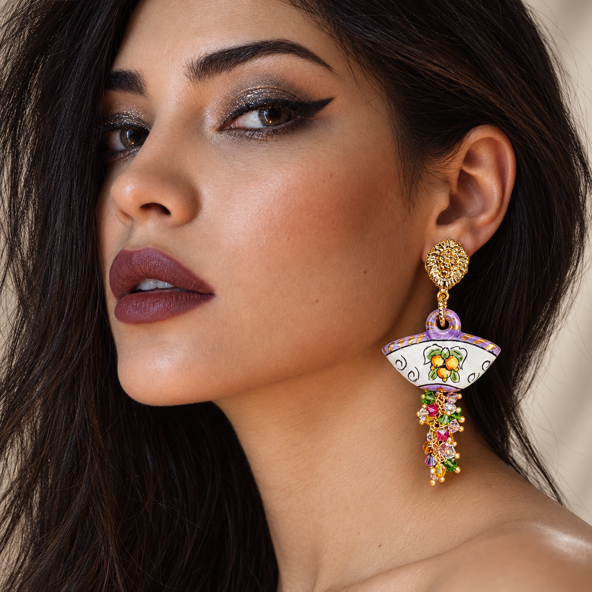Limoni di Sicilia · Caltagirone Ceramic & Swarovski Crystals Drop Earrings